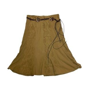Vamp maxi skirt tan textured size 13 - 14 cottagecore prairie A line with belt